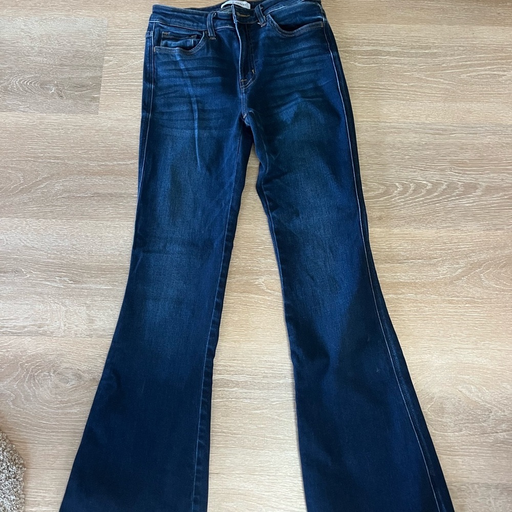 Flying Monkey Women’s Dark Blue Mid Rise Flare Stretch Jeans